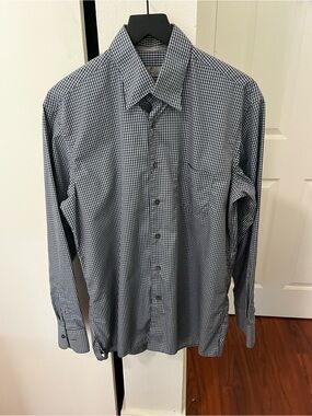 Canali Men's Navy and White Micro-Check Dress Shirt